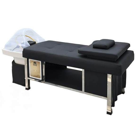 METRO Head Spa Bed, U-Shape Water Massage Shampoo Backwash Unit with Cover Pillow, Spa Resort Hair Salon Equipment, Black