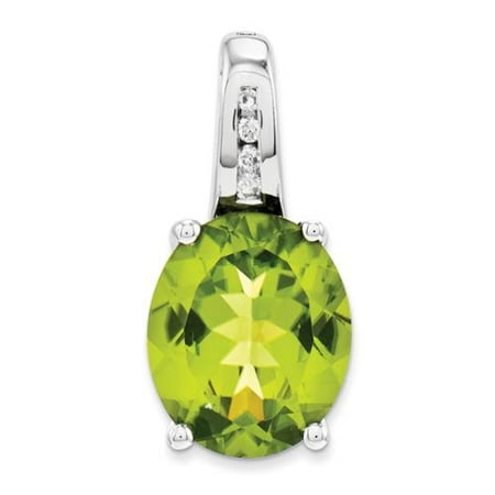 - 14k White Gold Pearl Prong Set Diamond & Peridot Oval Pendant. Carat Wt- 5.44ct