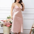 thumbnail image 4 of Lovskoo 2024 Women's Plus Size Nightgown Satin Lace Sleepwear V-Neck Chemise Full Slip Nightshirt Spaghetti Strap Sleepwear Pink XL, 4 of 8