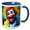 Blue/White, variant on 3drose, Charismatic Clown with Red Nose, Orange Hair. Blue, Green Background, 15oz Two-tone Blue Mug