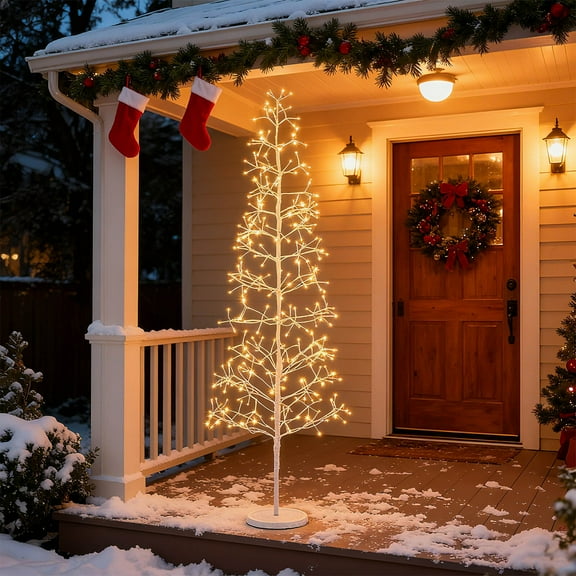 Costway 6 FT Lighted Birch Tree with 320 White Light LED Lights Weighted Base for Christmas