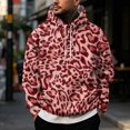 thumbnail image 2 of KLHDSF Men's Vintage Leopard Print Hooded Sweatshirt with Single Pocket Drawstring Hood Ribbed Cuffs Hem Fall Winter Street Athletic Top for Men Hot Pink M, 2 of 8