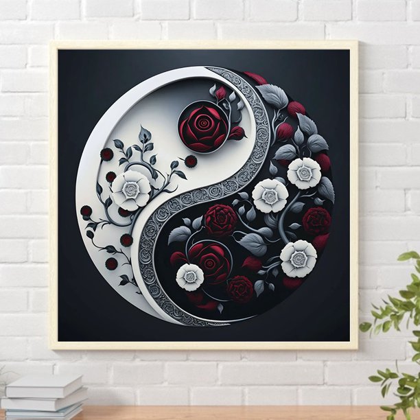 Cuadros Decorativos 5D bricolaje ronda completa taladro diamante pintura rosa Yin Yang símbolo decoración (A6768) Wdftyju embutido en tela