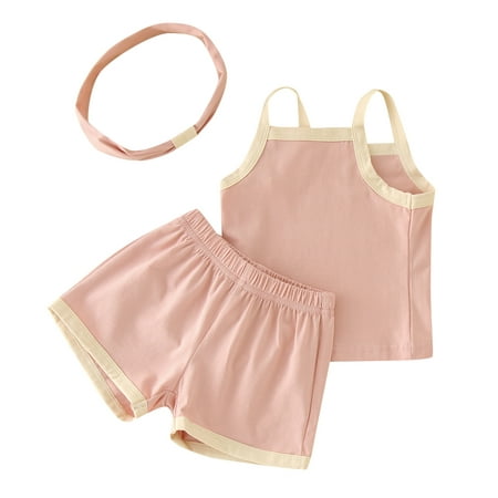 

Sngxgn Girl Summer Short Set Cotton Outfits Short Sleeveless Tee T Shirt Tank Top Shorts PantWorkout Outfits Pink 0-3 Months