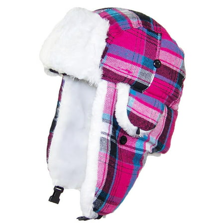 Best Winter Hats Big Kids Quality Madras Plaid Russian/Trapper Hat W/Faux Fur (One Size) - Pink