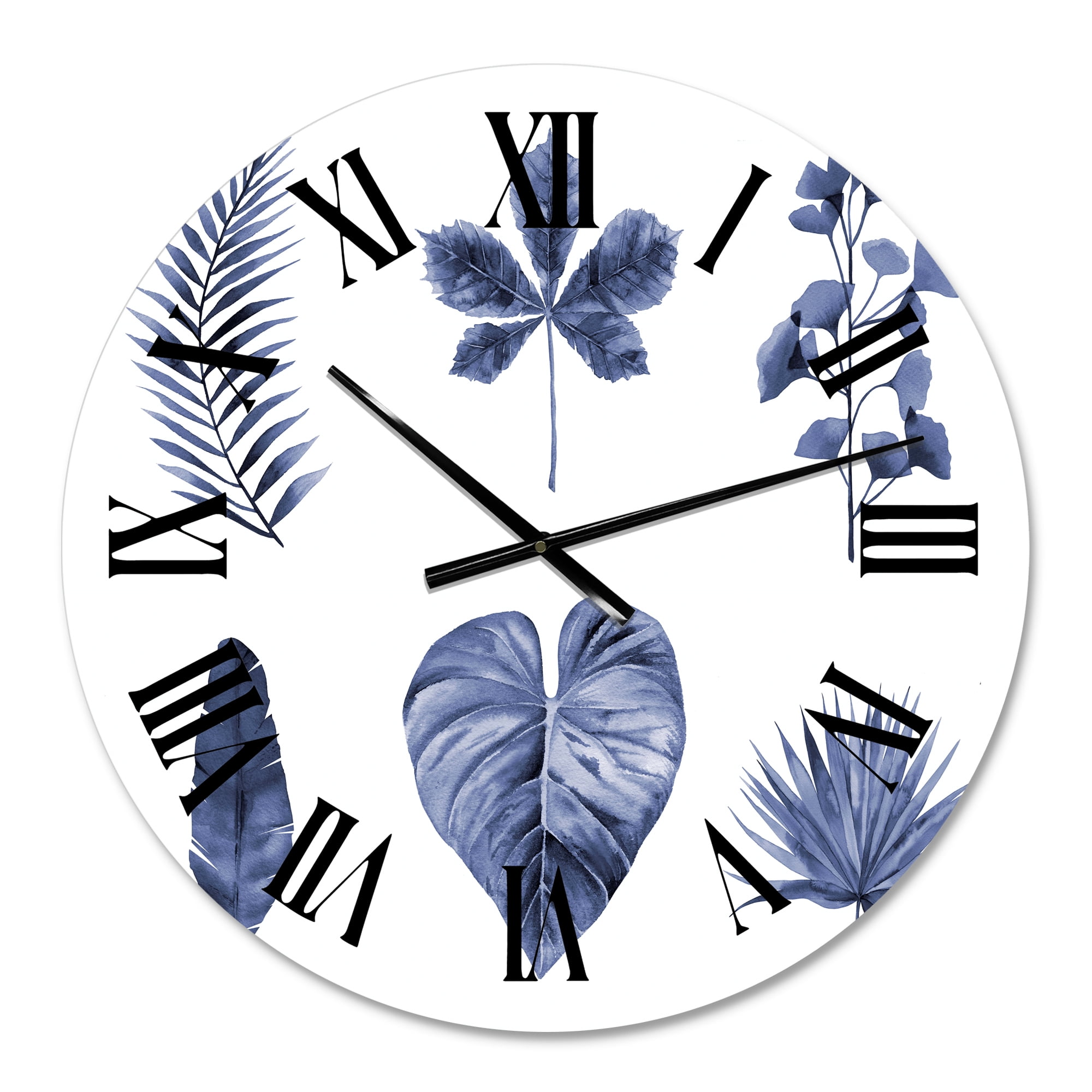 Designart 'Abstract Blue Set Of Plant Leaves' Traditional Wall Clock