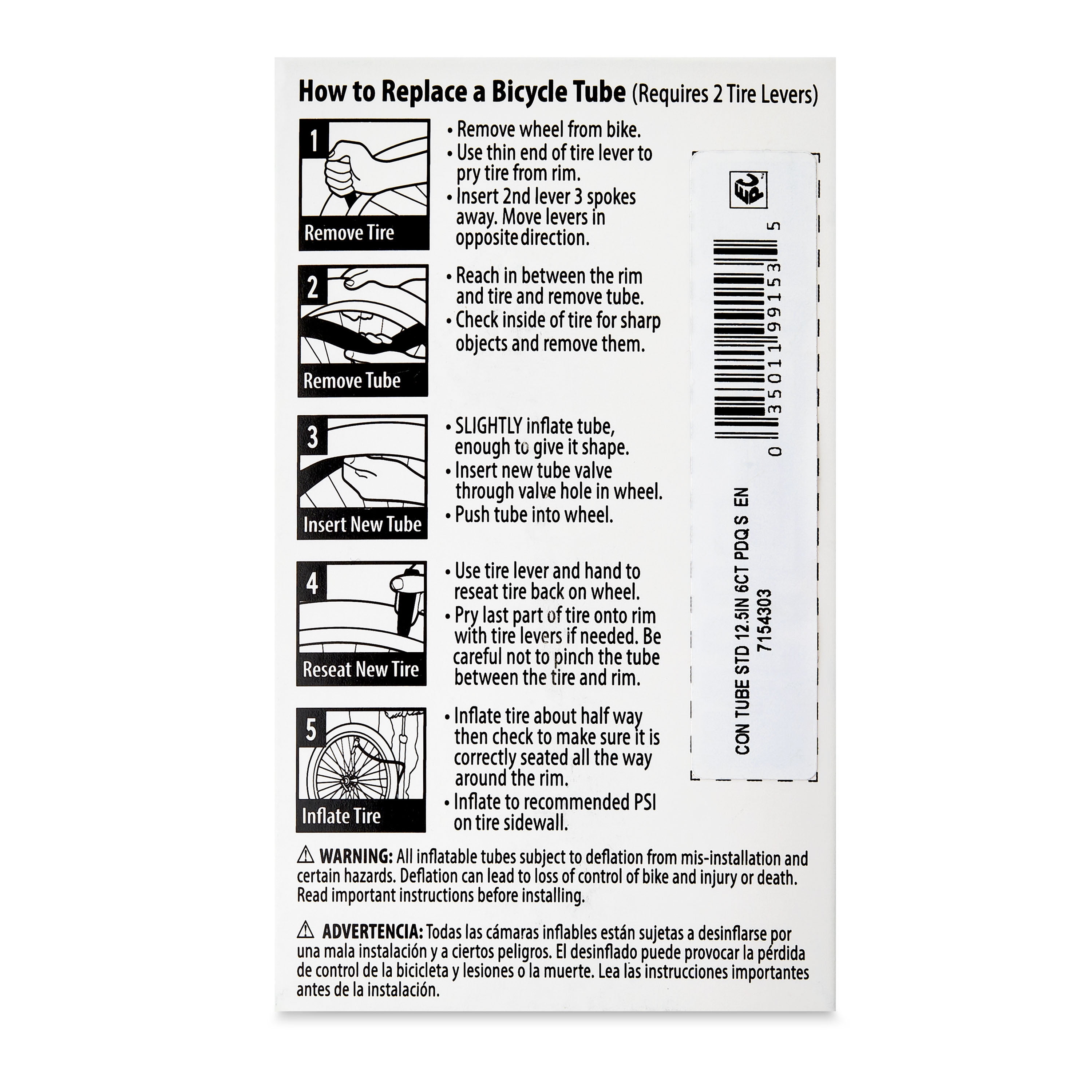 Concord Replacement Bicycle Inner Tube, 12.5", Schrader Valve