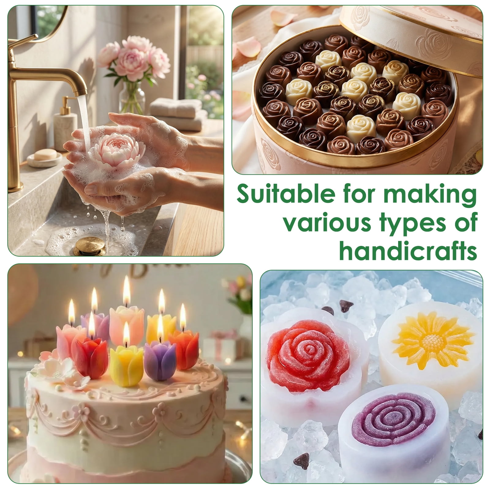 8PCS Flower Candle Molds for Valentine‘s Day Rose Tulip Silicone Candle 3D Mold Flower Shapes Moldes De Rosas Silicona para Velas for Soy Wax, Beeswax, Candle Making, Resin Craft