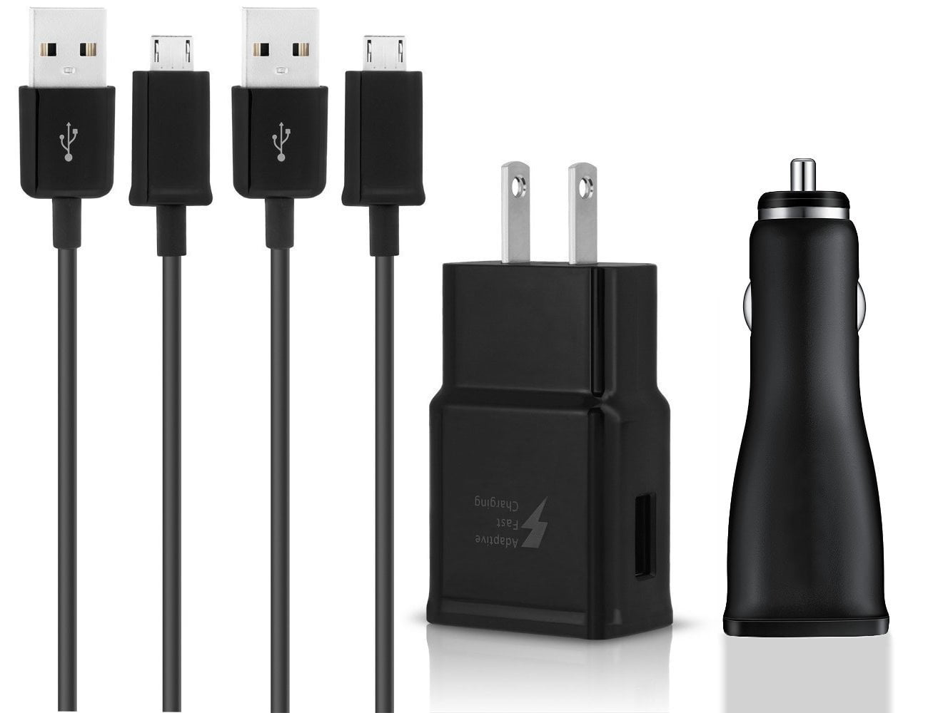 OEM Genuine Adaptive Fast Charger Set for Samsung Note 10 Galaxy, S20, S10, S10 Plus, S10e, Note 9, Galaxy S9, S9 Plus, Note 9 Quick Wall Charger, Car Charger, and 2 x 4 ft Type-C Cable, Black