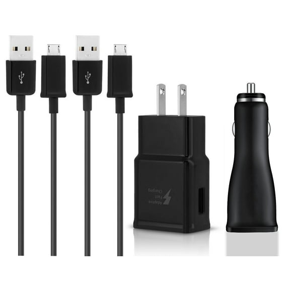 OEM Genuine Adaptive Fast Charger Set for Samsung Note 10 Galaxy, S20, S10, S10 Plus, S10e, Note 9, Galaxy S9, S9 Plus, Note 9 Quick Wall Charger, Car Charger, and 2 x 4 ft Type-C Cable, Black