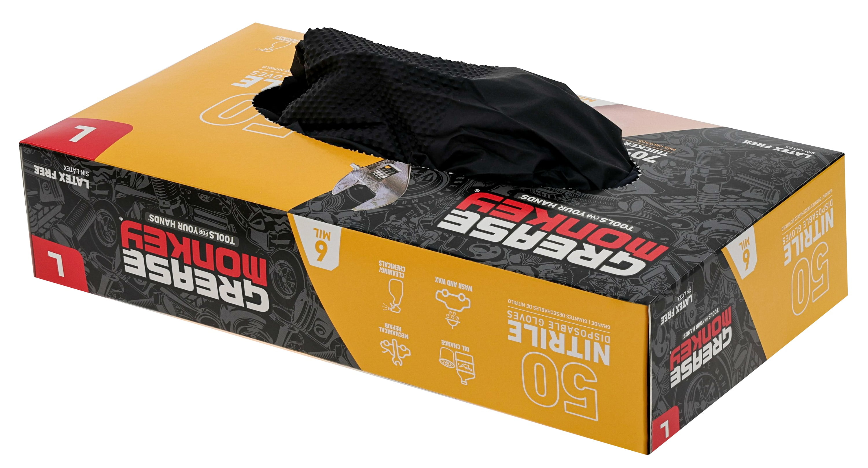 Grease Monkey Nitrile Disposable Gloves, Latex Free, Touchscreen, Black, Large, 50 Pack