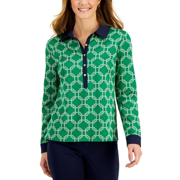 Charter Club Printed Polo Shirt Bright Myrtle Combo L