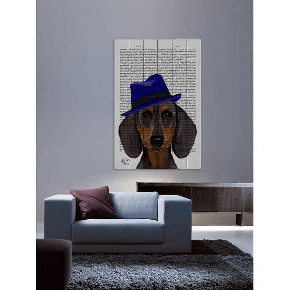Marmont Hill "Dachshund with Blue Trilby" Painting Print on White Wood