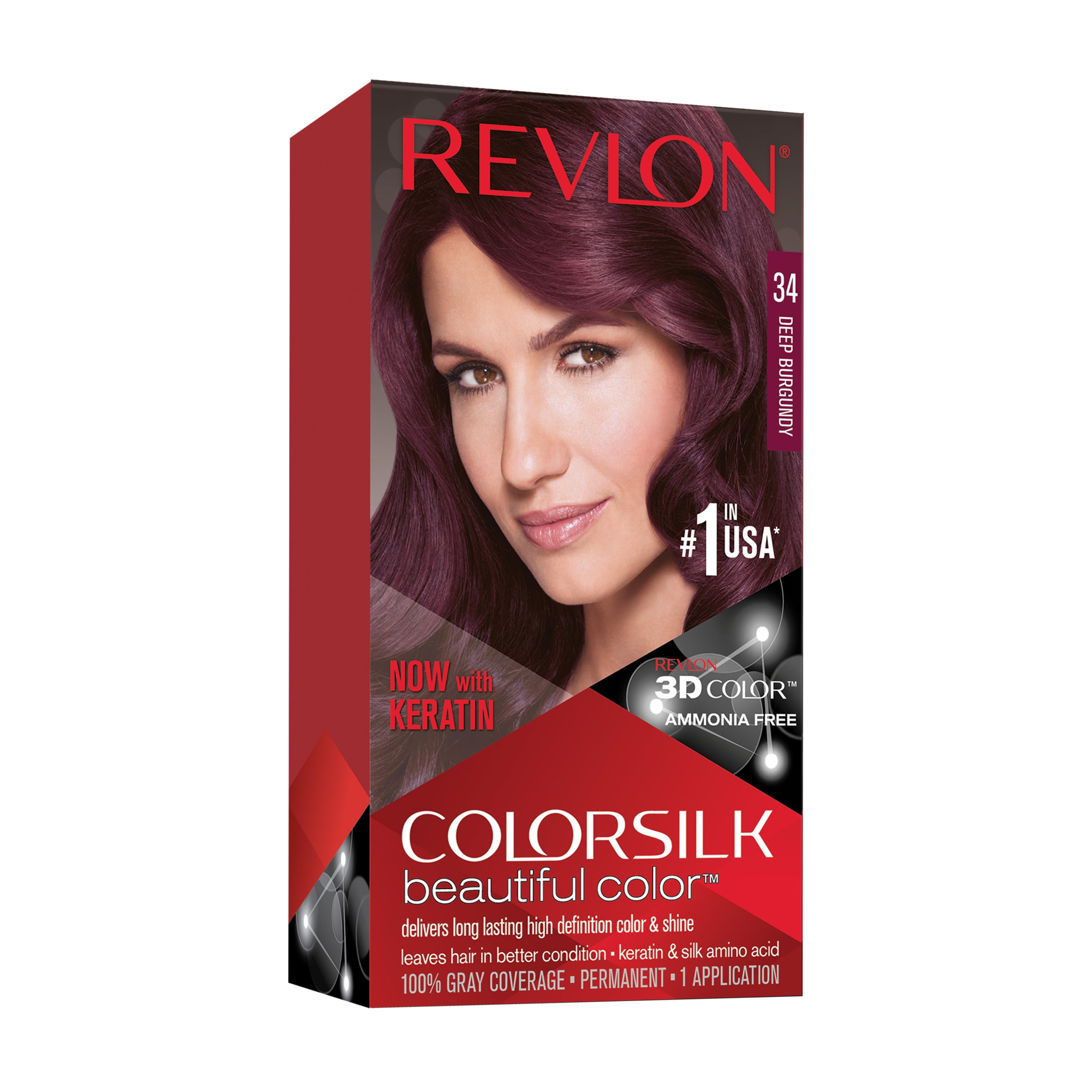 Revlon ColorSilk Beautiful Color Permanent Hair Color, 34 Deep Burgundy, 1  Count 