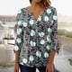 thumbnail image 2 of Blusa de verano para mujer con estampado de pliegues sexy y mangas 3/4 con cuello en V y botones OAVQHLG3B Store  lin121212, 2 of 5