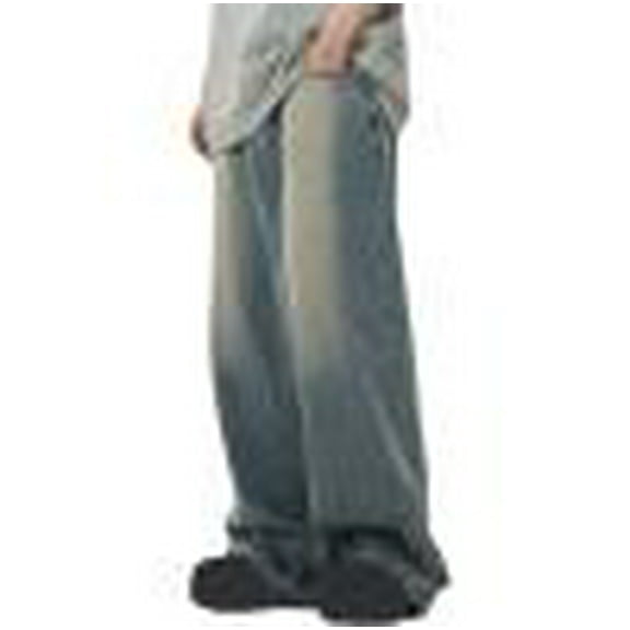 USNSM Men's Irregular Sutures Y2k Hip Hop Baggy Jeans Wide Leg Denim Pants Casual Loose Fit Trousers Big and Tall Streetwear Blue XL