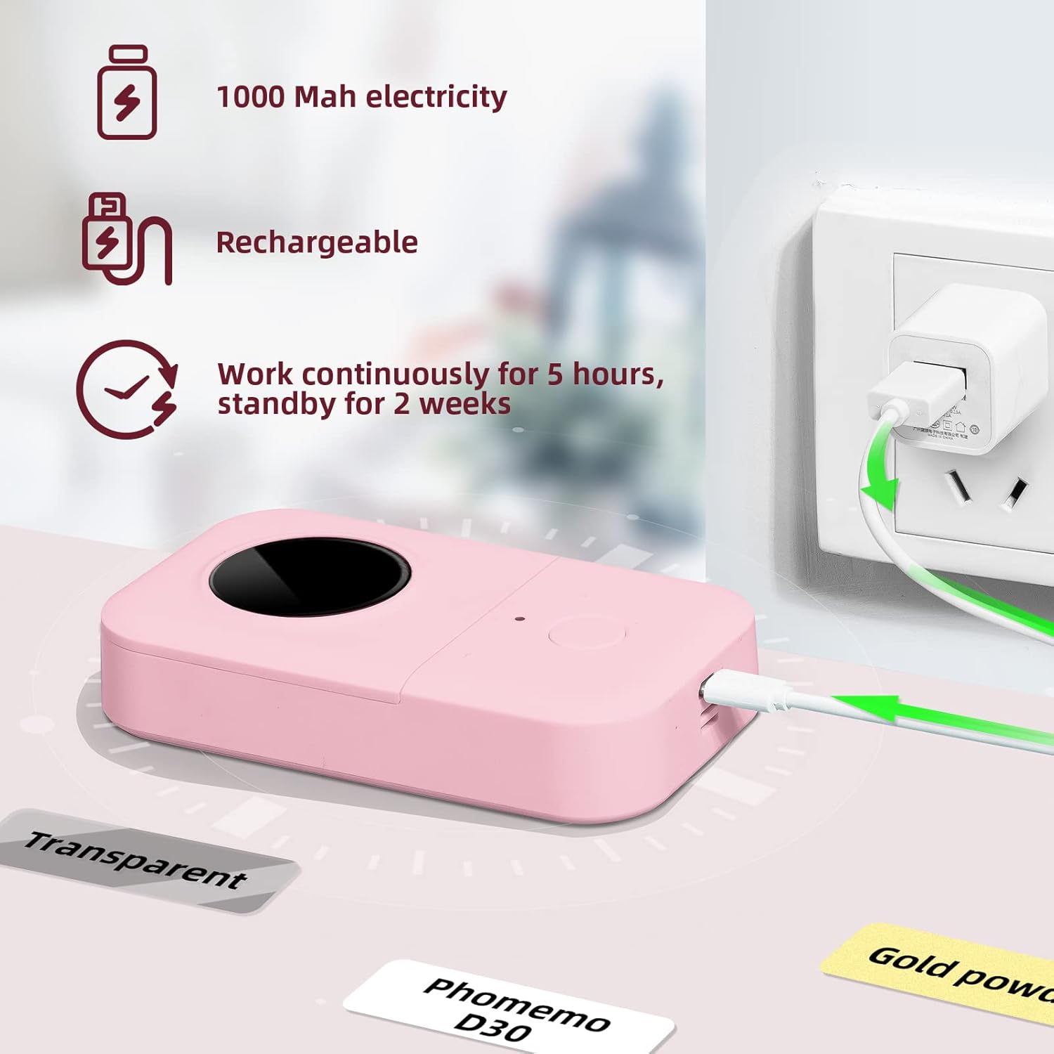 Mini Label Printer - Portable Thermal Bluetooth Label Maker with Tape, Small Sticker Printer Label Maker, Compatible with Phomemo D30 iOS and Android, for Home Office Organization, Pink