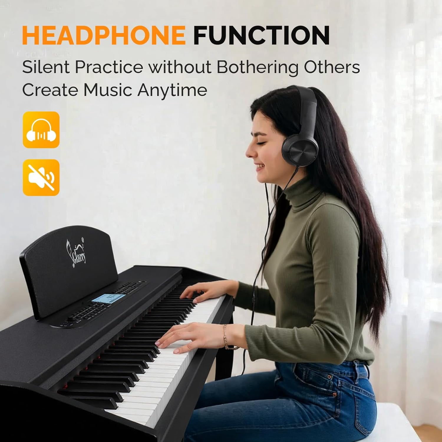 GLARRY Digital Piano 88 Keys Heavy Hammer Keyboard, with LCD Display and Headphone, Triple Pedals, Beginner Friendly, Supports MIDI Connect, Classic Upright Design (Matte Black)