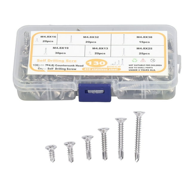 Juego de tornillos, 130 piezas Tornillos autoperforantes cruzados de cabeza plana Tornillo cruzado Elegante y moderno Jadeshay A