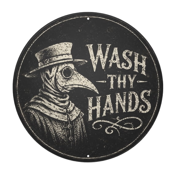 Plague Doctor Metal Wall Decor Sign - "Wash Thy Hands" Design, Rustic Vintage Style Iron Decoration with Pre-Drilled Holes for Easy Hanging, Indoor/Outdoor, 8X8 Inch