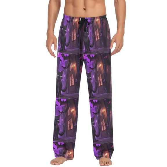 Halloween Mysterious Black Cat Mens Pajama Pant Sleep and Lounge Bottons with Pockets