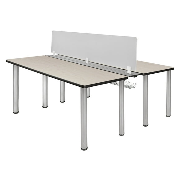 Kee 60" x 24" Benching System with Privacy Divider- Maple/ Chrome