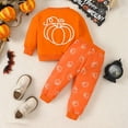 thumbnail image 2 of NIEWTR Baby Boys Girls Outfits Clothes 6M 1T 2T 3T Kids Girls Long Sleeve Pumpkin Print Sweatshirt+Pants 2Pcs Pumpkin Themed Clothing(18-24 Months,Orange), 2 of 9