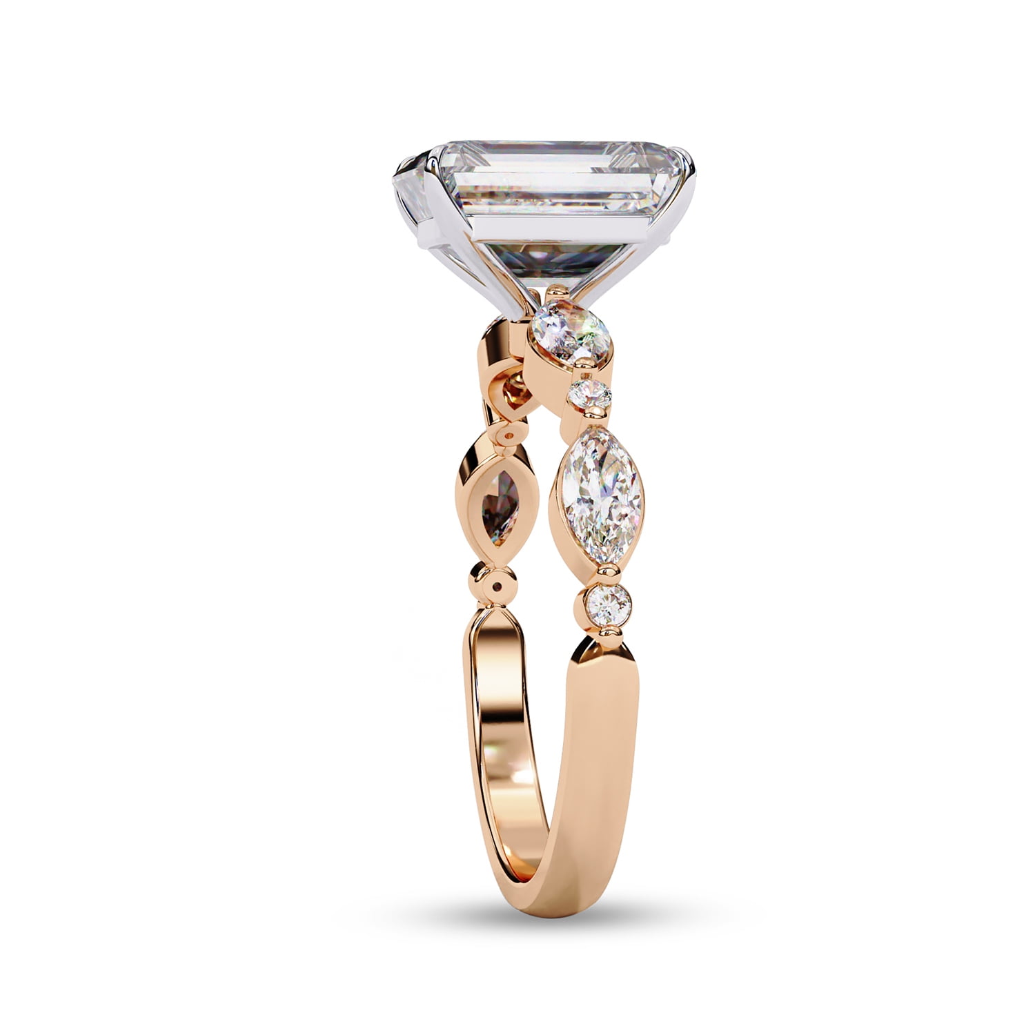 Solitaire Engagement Rings For Women | Center 8.5x6.5mm Emerald Cut Lab Created Moissanite Promise Rings in 14K Solid Rose Gold Jewelry Gift for Her, Ring Size 9.5