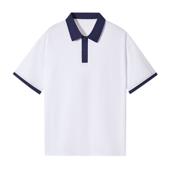 Bibifish Mens Polo Shirts Contrast Navy Collar And Cuff Trim Shirts Short Sleeve Relaxed Fit Basic Casual Tops