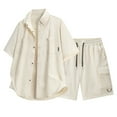 thumbnail image 2 of BinBiL Men's 2 Piece Vacation Outfits Short Sleeve Button Up Cuban Shirts and Drawstring Waist Beach Shorts White XL(XL), 2 of 9
