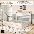 thumbnail image 4 of Merluxy Queen Size Farmhouse Platform Bed Frame with 51”Tall Headboard, LED Reading Lights, Sturdy Construction, Easy Assembly, Ash White, 4 of 7