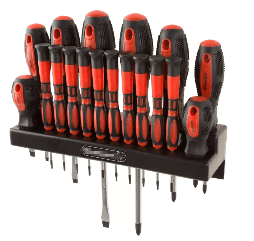 DRHACE-Precision screwdriver set with wall-mounted storage rack – 18-piece set, red and black color scheme