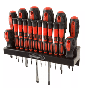 DRHACE-Precision screwdriver set with wall-mounted storage rack – 18-piece set, red and black color scheme