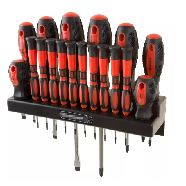 DRHACE-Precision screwdriver set with wall-mounted storage rack – 18-piece set, red and black color scheme