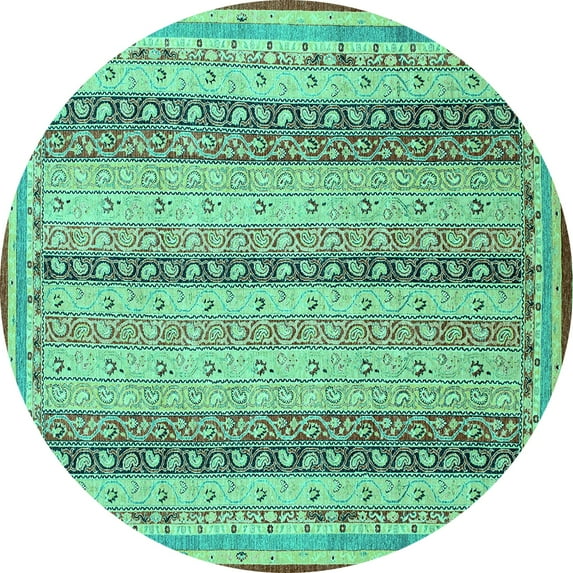 Ahgly Company Indoor Round Abstract Turquoise Blue Modern Area Rugs, 4' Round