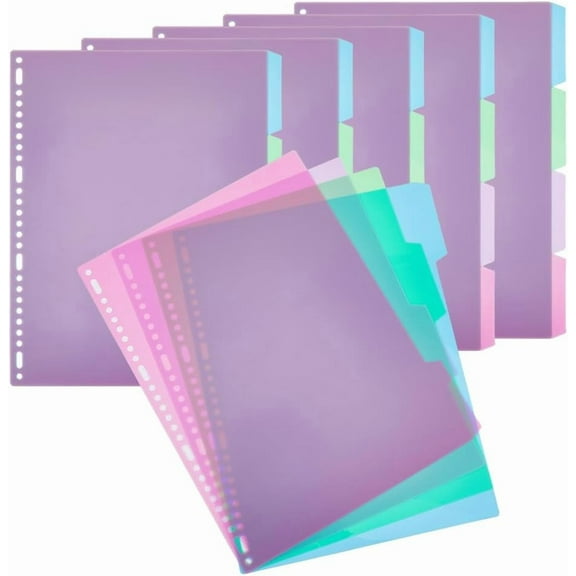 24 Sheets 4-Tab Binder Dividers A4 Plastic Blank Index Dividers Office Subject Dividers Colorful Loose Leaf Binders Multipunched Index Page Tab Card