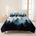 thumbnail image 3 of Twin XL Quilt Set 68''x98'', Forest Turquoise Lightweight Summer Bedspread Coverlet Set with 2 Pillow Shams, Retro Trees Silhouette Landscape Breathable All Season Quilt Bedding for Dorm/Guest Room, 3 of 9