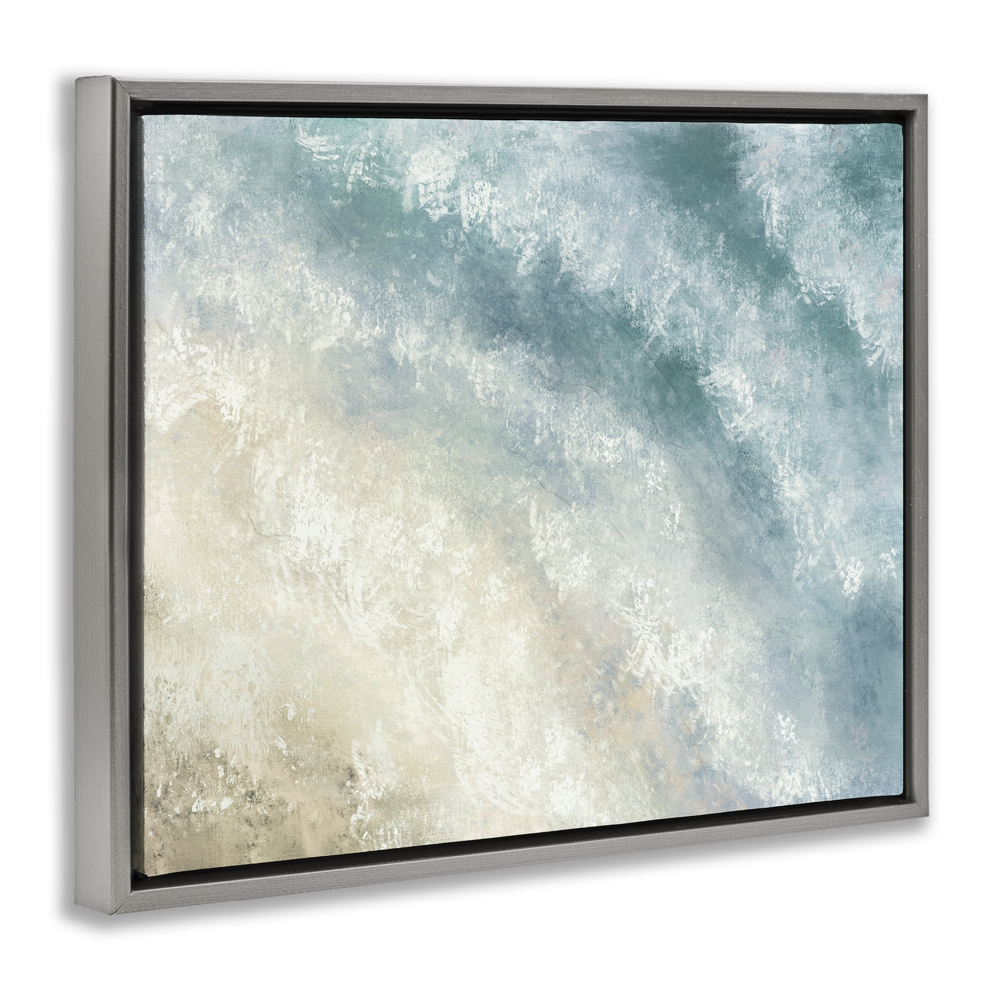 Stupell Industries Aerial Shore Foamy Waves Nautical & Beach Painting Gray Floater Framed Canvas Art Print Wall Art, 31 x 25