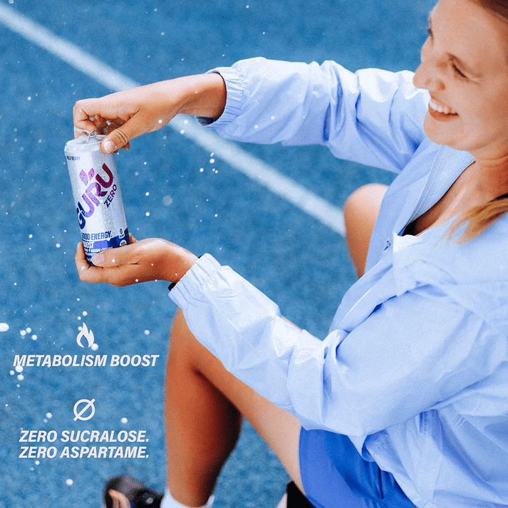 GURU Organic Energy Drink, Sugar Free, Sugar Free, Wild Berry, 355ml can, A juicy and bold berry blend. Wild energy with zero sugar and zero artificial flavours. 355ml can.