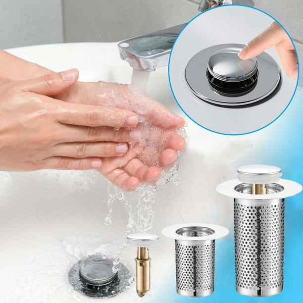 Tapón de Drenaje con Resorte para Fregadero de Baño con Filtro Extraíble de Acero Inoxidable, Compatible con Orificios de 2,5 a 3 Cm.