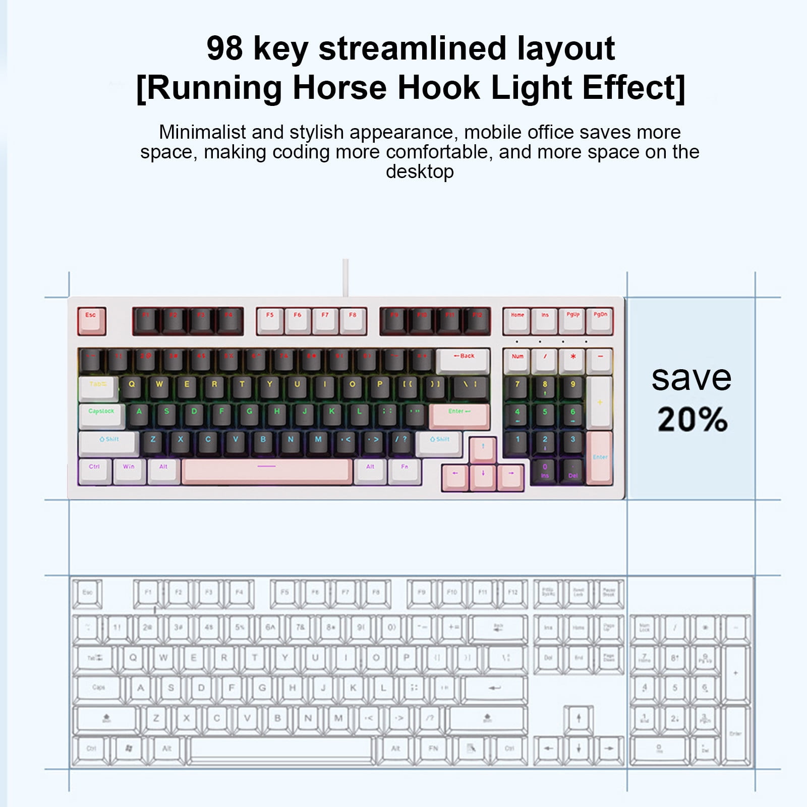 JGJJUGN Russian True Mechanical Keyboard Wired Gaming Keyboard Hot Swap Mechanical Gaming Keyboard Compact 98-Key RGB Backlit Keyboard with Ergonomic Design USB-C Interface