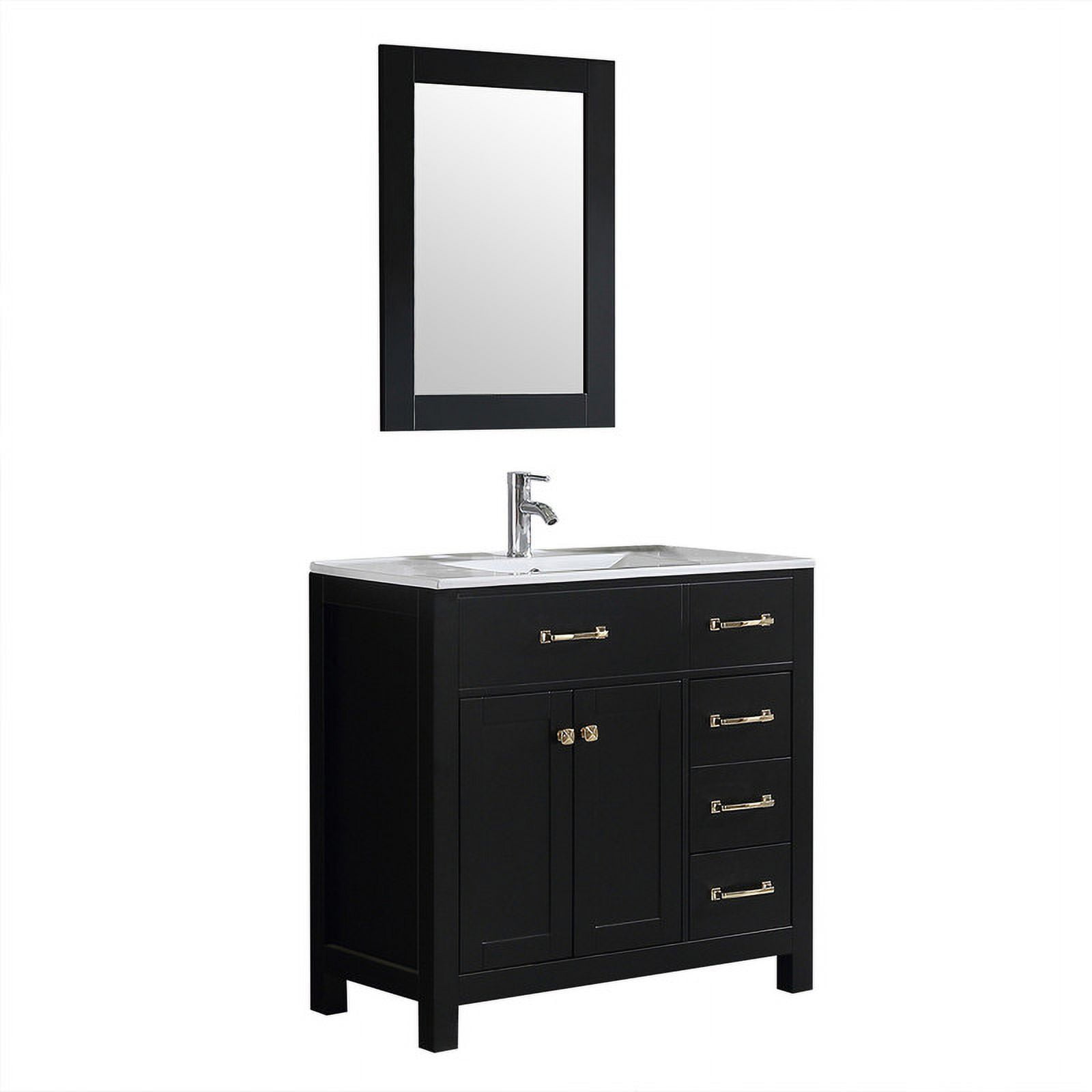 Wonline 36" Luxurious Bathroom Vanity with Sink Combo Set,Free Standing Bathroom Vanity Cabinet w/Thickened Wood, Faucet, Painted Surface, Mirror, Black