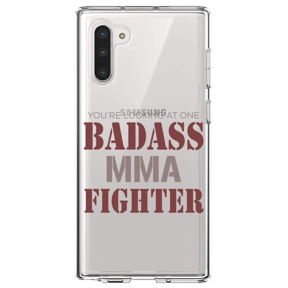 DistinctInk Clear Shockproof Hybrid Case for Samsung Galaxy Note 10 (6.3" Screen) - TPU Bumper Acrylic Back Tempered Glass Screen Protector - You're Looking at One Badass MMA Fighter