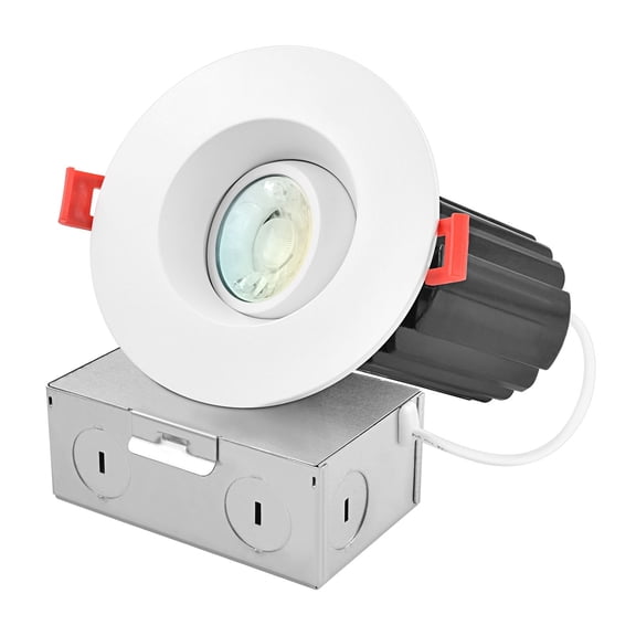 Luxrite 3 Inch Gimbal LED Recessed Light J-Box CRI90 12W 5CCT 2700K-5000K 900 Lumens Dimmable IC Rated Damp Rated ETL Listed