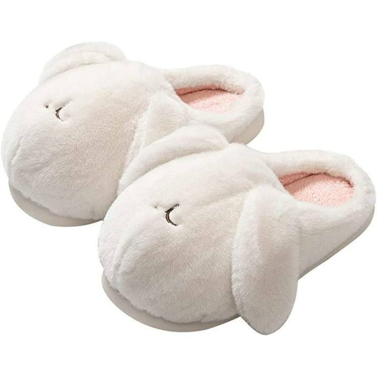 DabuLiu Cute Furry Bunny Rabbit Slippers for Women Men Faux Fur Warm Soft Shoes Non-slip Plush Winter - Walmart.com