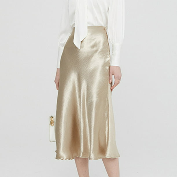 Eyicmarn - Fashion Women's Glossy Elegant Skirts Satin Metallic Shiny ...