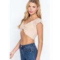 thumbnail image 3 of Short Sleeve V-neck Front Knot Detail Sweater Knit Crop Top, 3 of 5