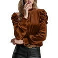 thumbnail image 2 of Muscularfit Women's Winter Blouses Dressy Silk Pleated Clothing Crew Neck Long Sleeve Business Tops, 2 of 8