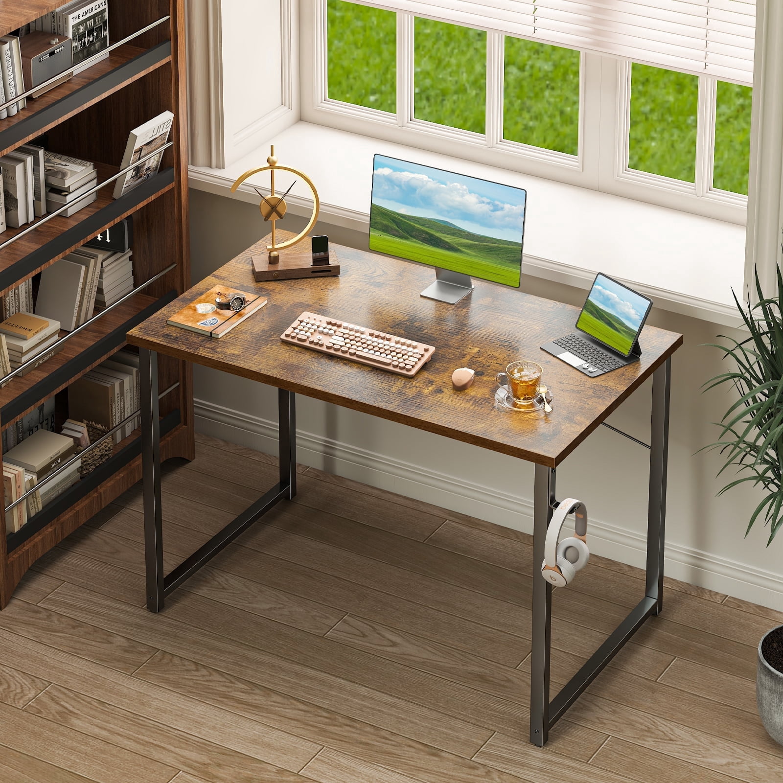 AODK 40 Inch Computer Desk with Headphone Hook, Simple Writing Desk for Home Office, Small Space Desk, Vintage