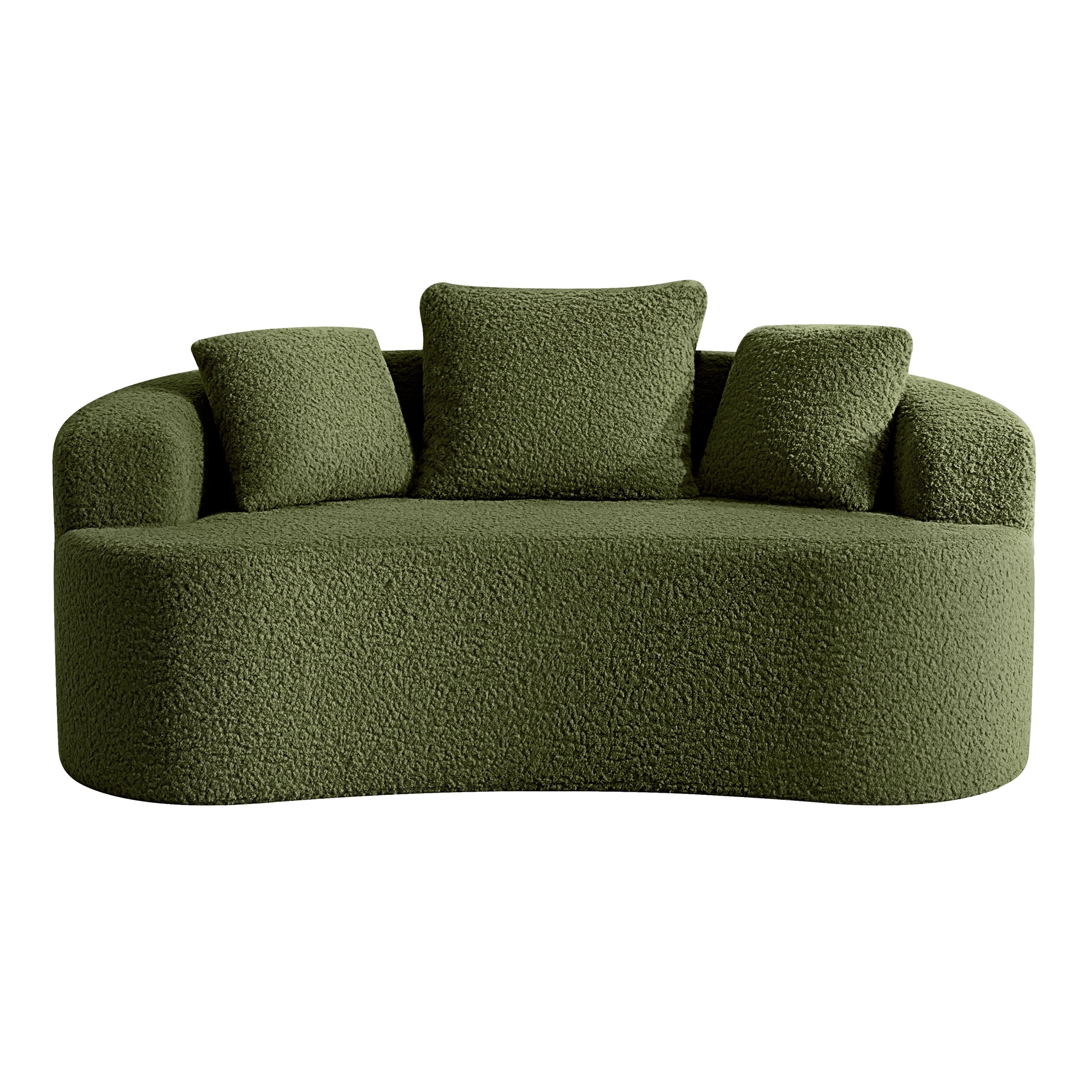 COOLHUT 65" 3 Seater Sofa Couch, Plush Floor Sofa Couch with Cozy Cushions & 3 Pillows, Curved Back Teddy Fabric Sofa for Living Room, Small Space, Green (Sofa-in-a-Box)
